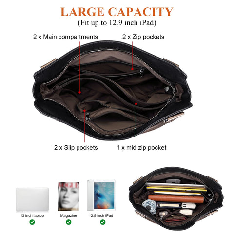 Over Earth Genuine Leather Handbags for Women Hobo Shoulder Bag Ladies Leather Tote Bag(O172E Black/Bronze) Over Earth