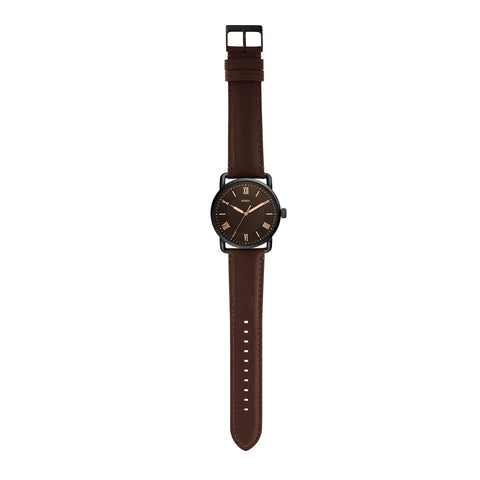 Fossil Men's Copeland Quartz Stainless Steel and Leather Three-Hand Watch, Color: Black, Dark Brown (Model: FS5666) Fossil