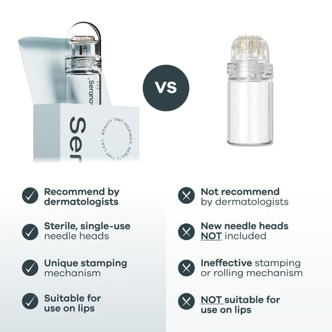 Seranova Micro Infusion System for Face & Neck 0.05mm Stamp with Hyaluronic Acid & Collagen Peptide Serum for Firmer Smoother-Looking Skin, Easy 5-Minute At-Home Skin Care Application - 3 Month Supply