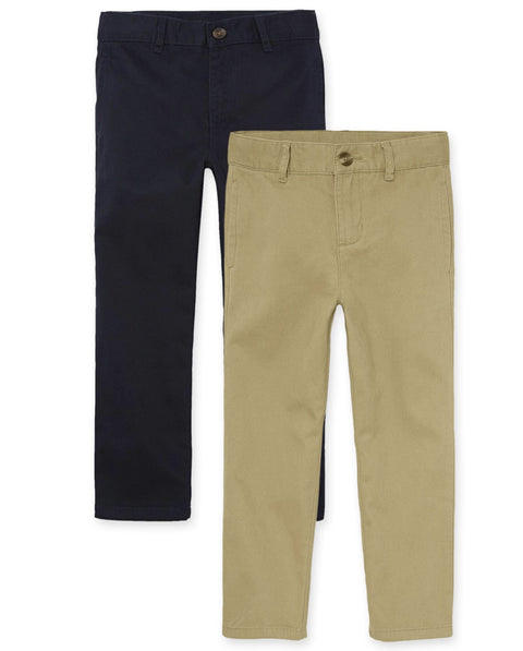 The Children's Place Boys Stretch Chino Pants,Flax/Tidal 2 Pack,8