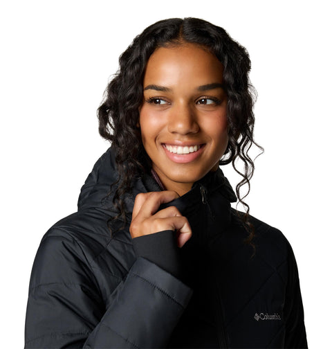 Columbia Womens Heavenly Long Hooded Puffer Jacket, Black, Large Columbia