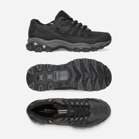 Skechers Men's Afterburn M. Fit Fashion Sneakers – Leather Upper, Memory Foam Insole, Rubber Outsole, Black/Charcoal, 10.5 X-Wide