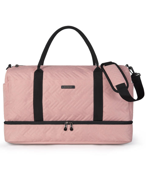 Travel Duffle Bag, BAGSMART 45L Large Carry On Bag Weekender Overnight Bag for Men Women with Shoes Compartment & Wet Pocket, Pink BAGSMART