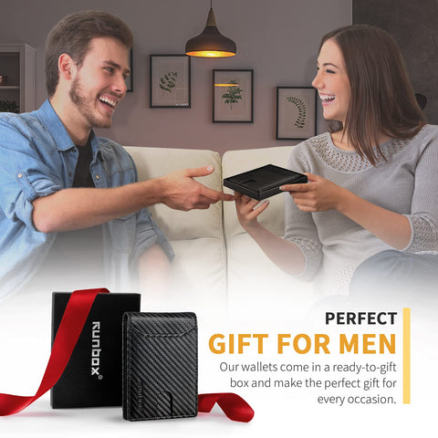 RUNBOX Novelty Wallet for Men Slim 11 Credit Card Holder Slots Leather RFID Blocking Small Thin Men's Wallet Bifold Minimalist Front Pocket Large Capacity Gift Box