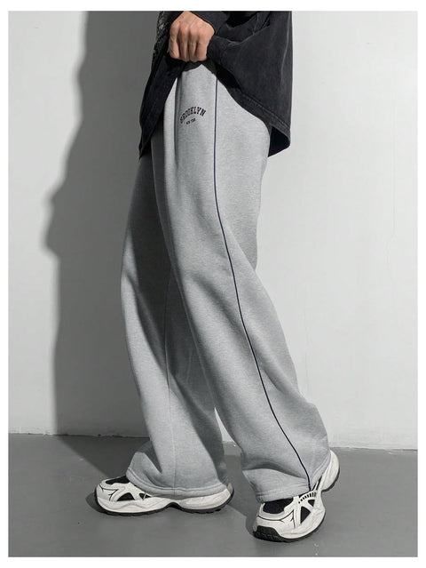RoseSeek Boy's Letter Graphic Wide Leg Sweatpants Baggy Pants Athletic Track Sweat Pants Joggers Light Grey 13Y