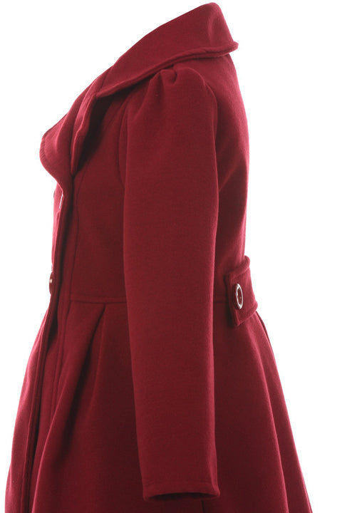 iGirlDress Coat Long Sleeve Button Pocket Long Winter Coat Outerwear Burgundy Size 6