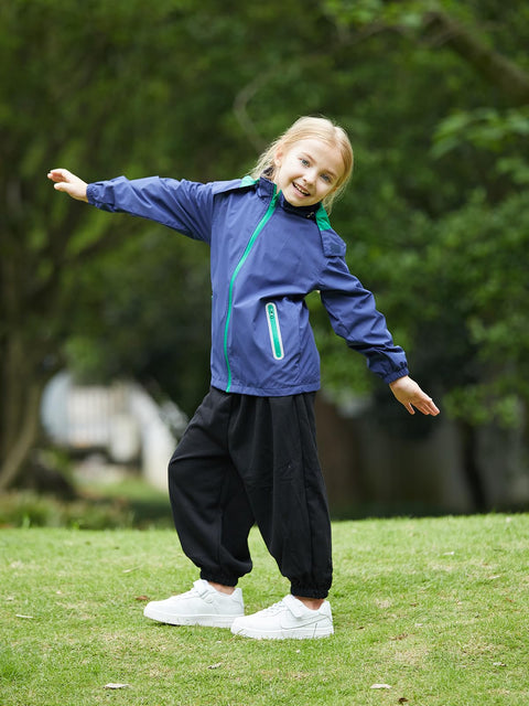 SaphiRose Kids Rain Jacket Waterproof Raincoat Mesh Lined Coat with Removable Hood for Boys Girls (Navy,10-12 years)