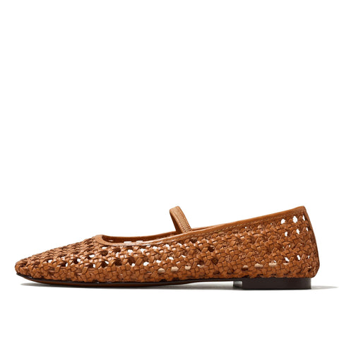 IBDPOSH Brown Woven Mesh Ballet Flats Shoes for Women with Strap Charming Comfortable Casual Elegance Flat Mary Janes Suitable for Woven Bags Size 8