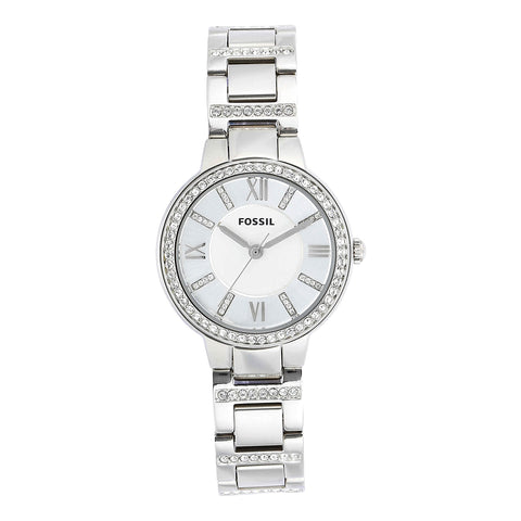 Fossil Women's Virginia Quartz Stainless Steel Three-Hand Watch, Color: Silver Glitz (Model: ES3282) Fossil