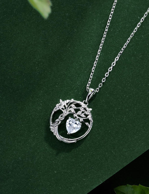 HAOSG 925 Sterling Silver April Birthstone Necklace Cubic Ziconia Simulated Diamond Necklace Tree of Life Pendant Necklaces Birthday Anniversary Wedding Gifts for Women Her Girls, Adjustable Chain HAOSG