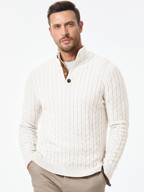 JMIERR Mens Sweater Cable Knit Casual Long Sleeve Essentials Button Chunky Winter Fashion Knitted Pullover Sweaters, 3XL, White