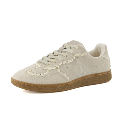 CUSHIONAIRE Belinda Women’s Lace Detail Casual Sneakers – Elegant Ribbon Lace-Up Summer Shoes for Women with Memory Foam, IVORY 8