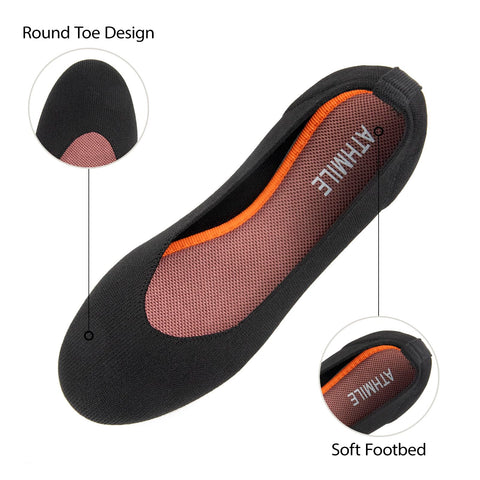 ATHMILE Women's Flat Ballet Shoes Knit for Women Round Toe Women Flats Comfort Soft Slip on Flat Shoes Wedding Office Work Dressy Casual Black Size 8