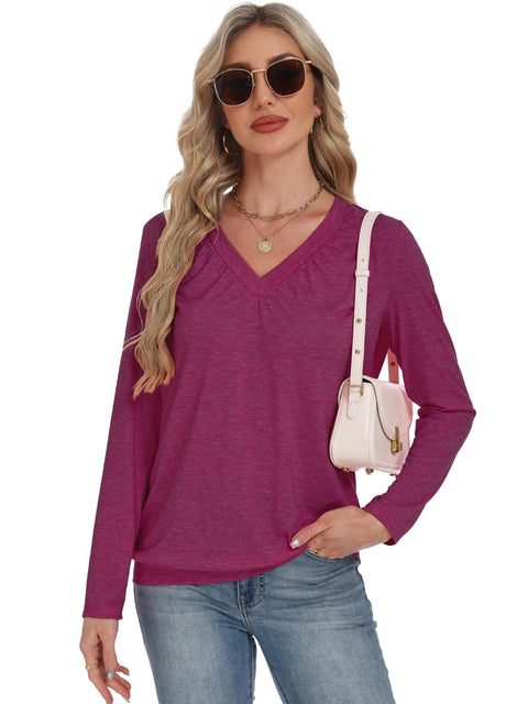 AIZHINENG 2 Pack Women Tops Long Sleeve Shirts V Neck Loose Fit Soft Casual Solid Color T-Shirts Fall Clothing