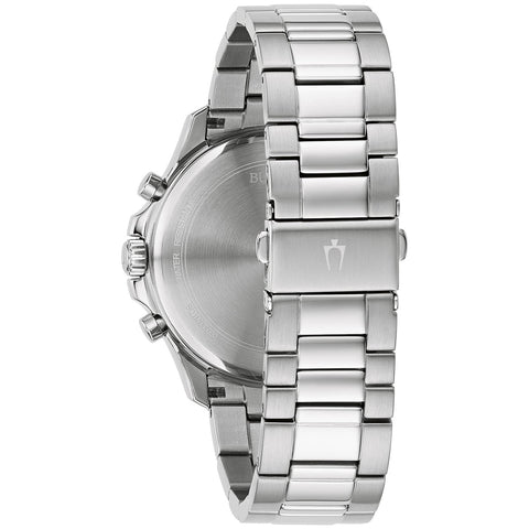 Bulova Men's Classic Stainless Steel Six-Hand Chronograph Quartz Watch, Black Dial, 43mm Style: 96B336 Bulova