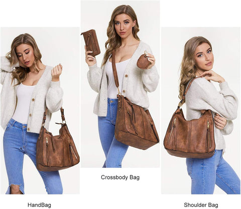 Hobo Handbags for Women Purse Ladies Boho Shoulder Bag Crossbody Bags Brown Vegan Leather