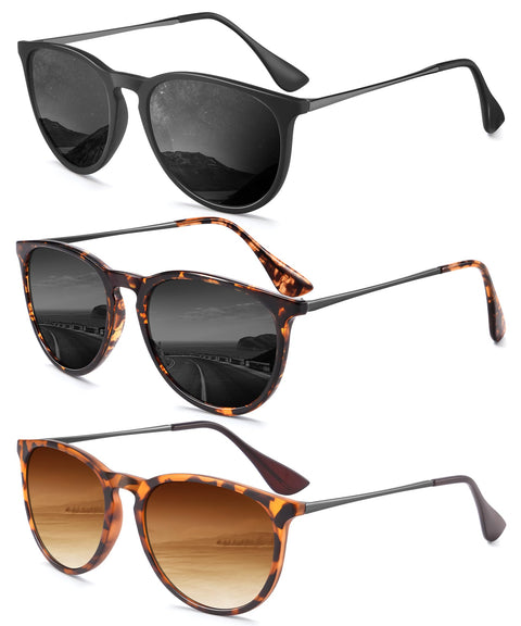 QALLY Sunglasses Womens Polarized Sunglasses-Women: Retro Round Sun Glasses with UV400 Protecion Trendy 3 Pack