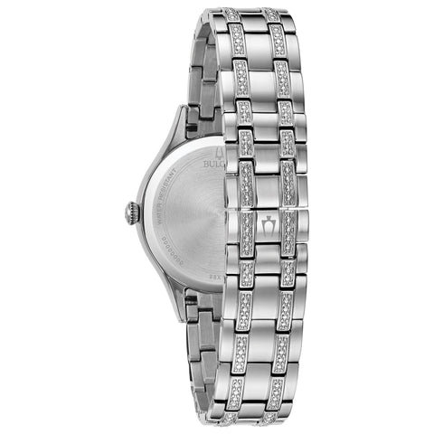 Bulova Ladies' Classic Crystal Stainless Steel 3-Hand Quartz Watch, White Mother-of-Pearl Dial Style: 96M144 Bulova