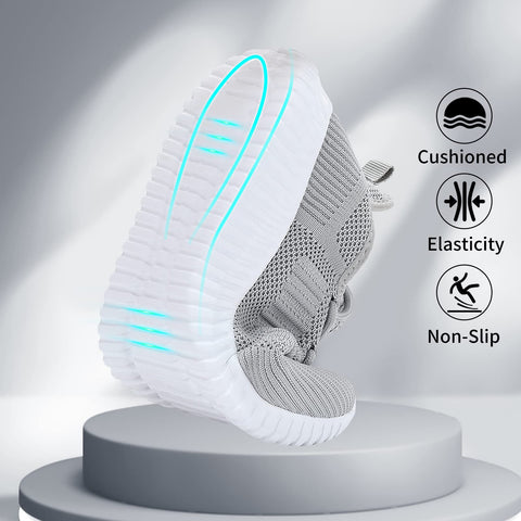 SK·TRIP Women's Walking Shoes Lightweight Breathable Flying Woven Mesh Upper Casual Jogging Shoes Ladies Tennis Shoes Workout Footwear Non-Slip Gym Sneakers for Women Grey