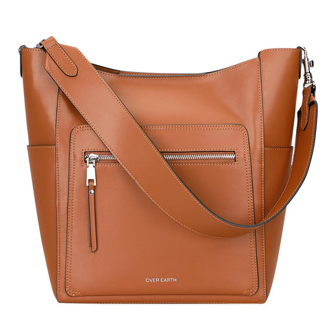 Over Earth Leather Bucket Bags for Women Shoulder Hobo Purse Ladies Tote Bag(O206E Brown) Over Earth