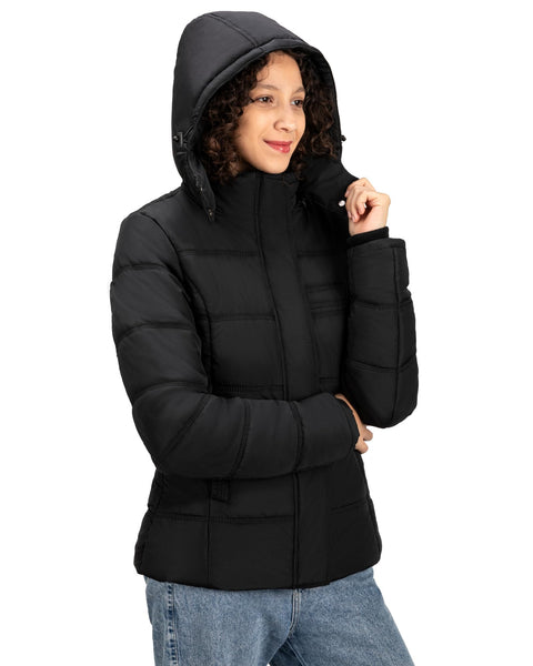Lylting Women's Winter Down Coats, Black Short Warm Quilted Puffer Winter Jackets for Women Girl with Detachable Hood (US, Alpha, X-Large, Regular, Regular, Balck) Lylting