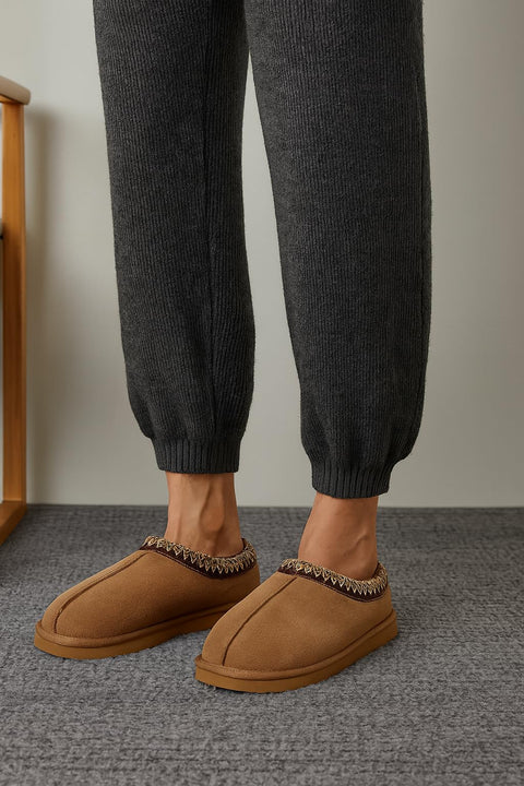 Project Cloud Mens Slippers Genuine Leather with Australian Shearling Lining & Memory Foam Insole Outdoor & House Slippers for Men - Non-Slip Fuzzy Mens Shoes (Relaxation, CHSTNUT, 10.5) Chestnut