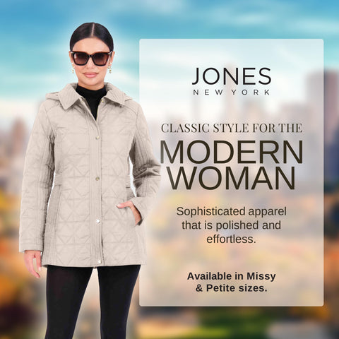 Jones NY Quilted Women's Puffer Jacket Womens Winter Coat with Removable Hood, Bone - PXS Jones New York