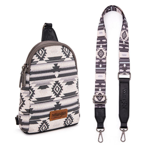Wrangler Aztec Sling Bag Southwest Crossbody Bags Trendy Chest Bag for Women Shoulder Bag LG-WG2205-210BK Wrangler