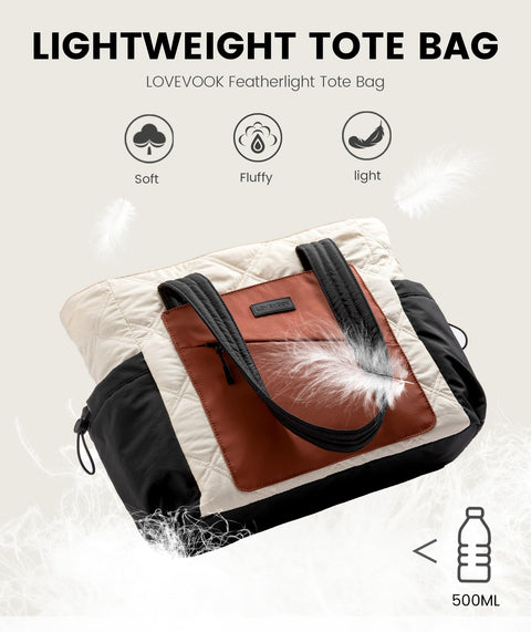 LOVEVOOK Tote Bag for Women, Puffer Bag and Work Bags with Zipper for Travel, Daily, School, Quilted Nurse Shoulder, 2pcs