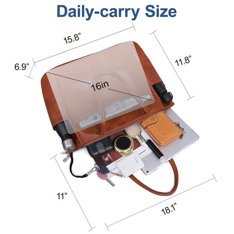 monrich Large Tote Bag for Women Work Vegan Leather 23L Womens Tote Purse with Zipper Ladies Handbags Brown