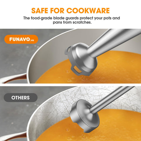 FUNAVO.vo Immersion Blender, 1000W Anti-scratch 5-in-1 Hand Blender, Upgraded 12 Speed Stainless Steel Blade Stick Blender with Turbo Mode, 20oz Beaker, 17oz Chopping Bowl, Whisk, BPA-Free FUNAVO.vo