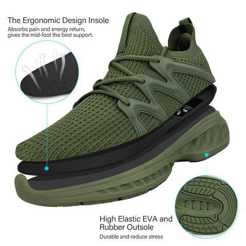 Pujcs Womens Athletic Walking Shoes - Memory Foam Lightweight Tennis Sports Shoes Gym Jogging Slip On Running Sneakers Green Size 8 Pujcs