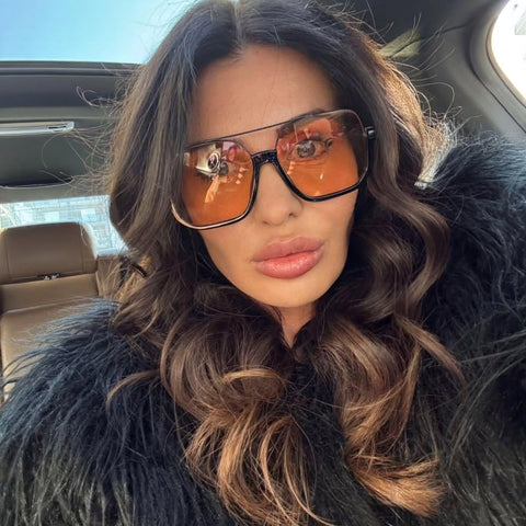 GUVIVI Retro Oversized Aviator Sunglasses for Women Men Square Semi-Rimless Double Bridge Sun Glasses 70s Trendy Shades Pilot-style Brown Pink