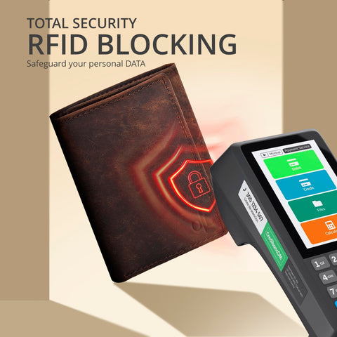 Real Leather Mens Trifold Wallet RFID Blocking Slim Minimalist Front Pocket - Thin & Stylish with ID Window in Gift Box