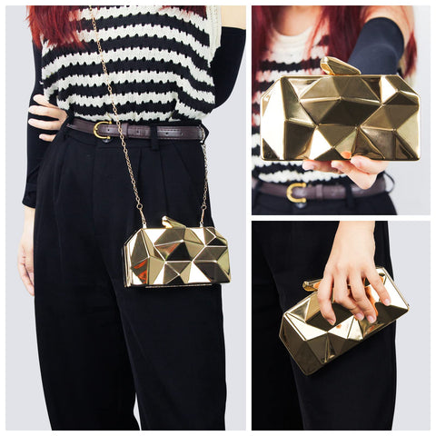 AmoVee Clutch with Chain Strap, Clutch Purses for Women Wedding，Evening Handbag for Party, Prom and Formal Occasion (Shiny Gold) AmoVee