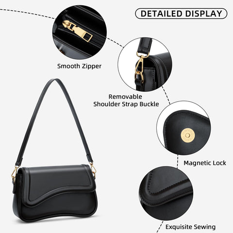 KKXIU Shoulder Bag for Women Small Clutch Purses Cute Hobo Handbag Trendy Underarm Bag-Black