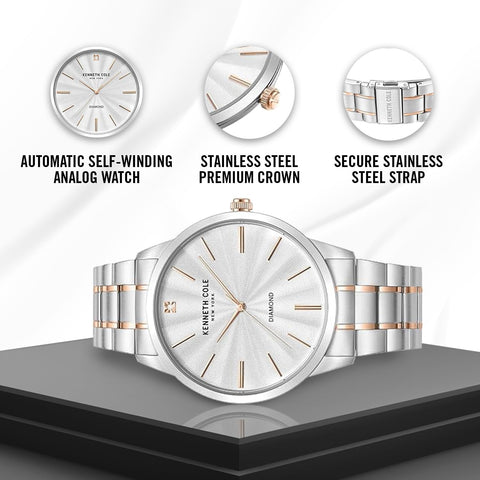 Kenneth Cole Men's Watch - Luxury Watch for Men, Stainless Steel Watch, Quartz, Water-Resistant, Sleek Design TT Silver/Gold Rose Analog Watch Kenneth Cole New York