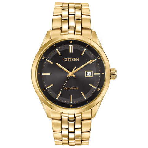 Citizen Men's Classic Addysen Eco-Drive Watch, 3-Hand Date, Sapphire Crystal, Gold Tone/Black Dial Citizen