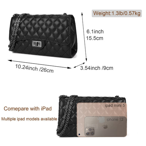 Gladdon Quilted Crossbody Bags for Women Leather Ladies Shoulder Purses with Chain Strap Stylish Clutch Purse Black I Gladdon