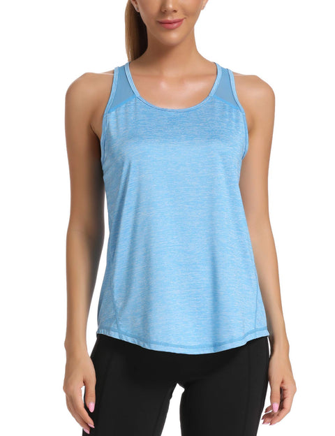 Aeuui Womens Workout Tops for Women Racerback Tank Tops Mesh Yoga Shirts Athletic Running Tank Tops Sleeveless Gym Clothes Blue Aeuui