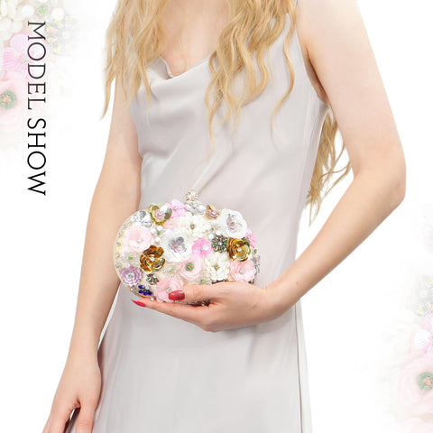 Freie Liebe Floral Clutch Beaded Purses for Women 3D Flower Evening Bag for Wedding, Bridal Freie Liebe