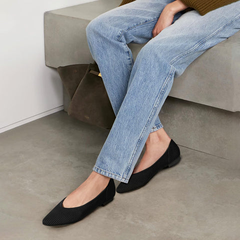 TINGRISE Women's Flats Shoes Pointed Toe Knit Ballet Comfortable Dressy Slip On Flat Black US8