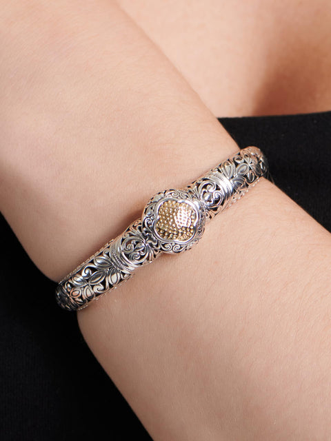 DEVATA Sterling Silver 925 and 18K Gold Bali Filigree Cuff Bracelet DHK3255ATT (Size M) DEVATA