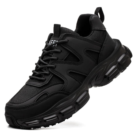 Steel Toe Shoes for Women Men Wide Non Slip Composite Work Sneakers Indestructible Comfortable Safety Tennis Shoes Lightweight Breathable Construction Sneakers Puncture Proof Ergonomic Design Black