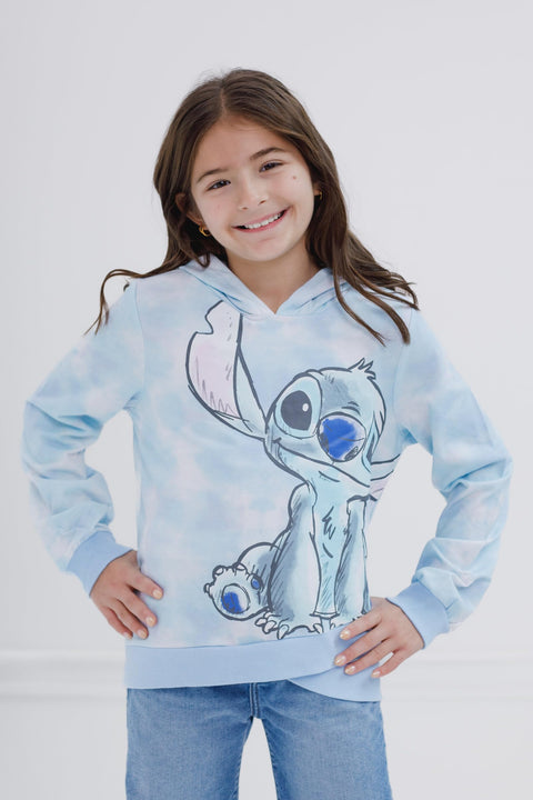 Disney Lilo & Stitch Big Girls French Terry Pullover Crossover Hoodie Tie Dye Blue 10-12