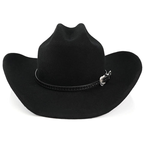 100% Wool Western Cowboy Hat for Men Women Classic Fedora Hat Felt Cowgirls Hats with Two Decorative Bands (US, Alpha, Large, X-Large, Black-A)