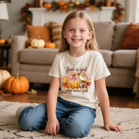 Just A Girl Who Loves Fall Shirts Girl Pumpkin Spice Autumn Trendy Thankful T-Shirt 9T 10T