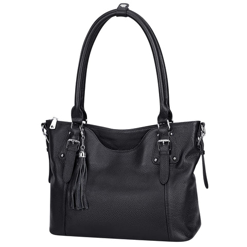 Over Earth Womens shoulder bags Leather Tote Crossbody Purse Soft Genuine Leather Handbags(O104E-3G Black) Over Earth