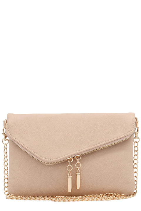 FashionPuzzle Envelope Wristlet Clutch Crossbody Bag with Chain Strap (Nude) One Size FashionPuzzle