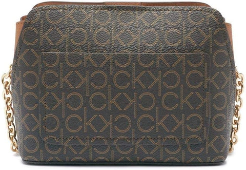 Calvin Klein Hailey Signature Triple Compartment Chain Crossbody, Brown/Khaki/Caramel Linear Calvin Klein